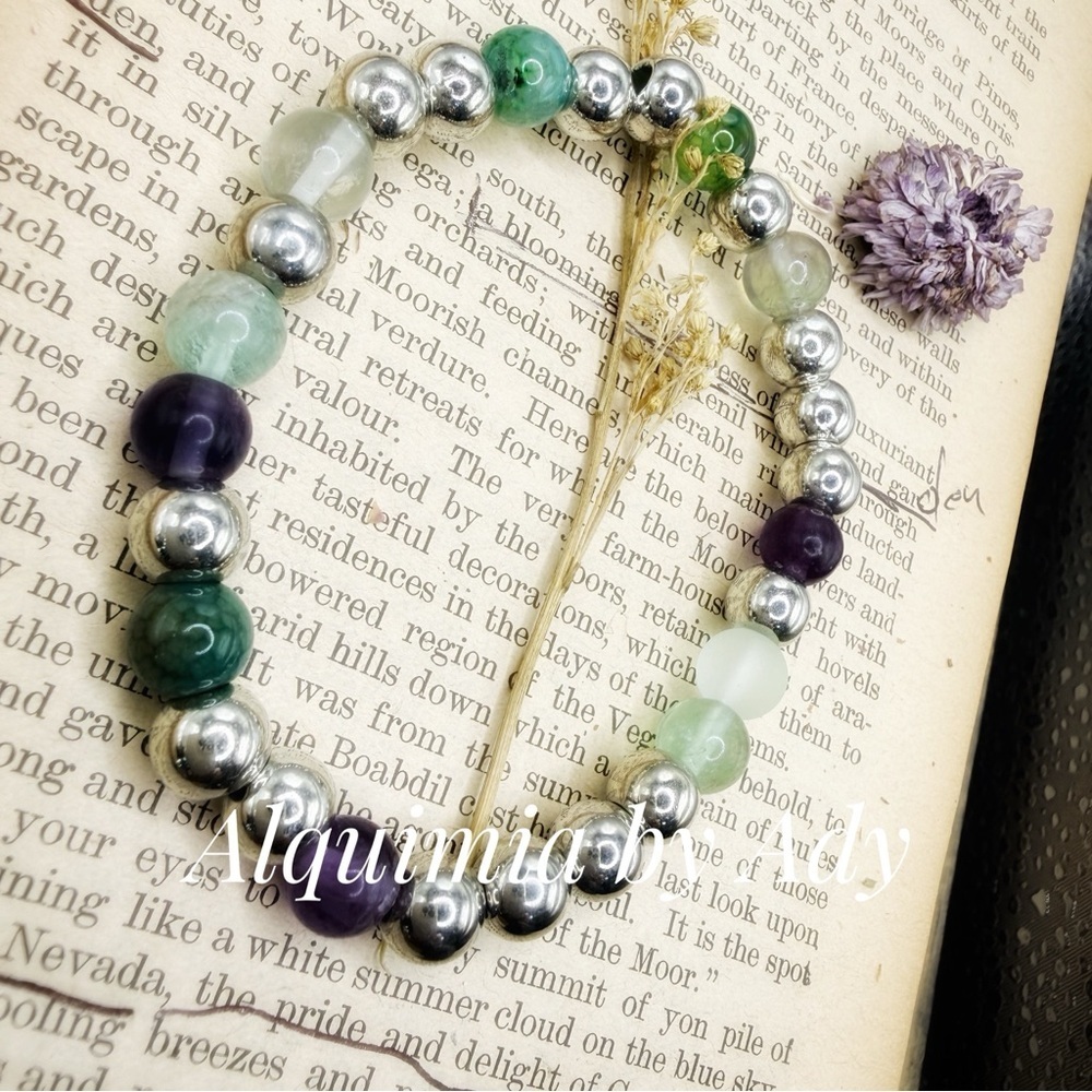 Silver and Multicolor gemstones Beaded Bracelet